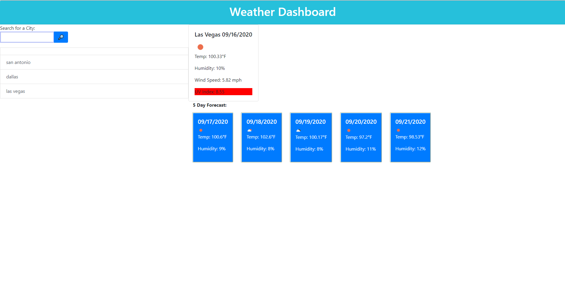 weather dashboard screenshots